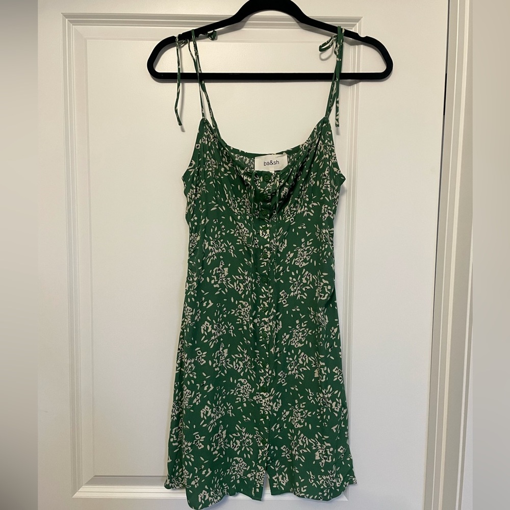 (S/4) ba&sh - Green/white printed mini dress